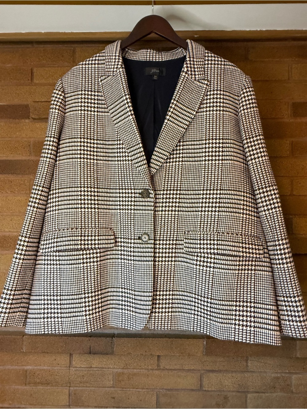 J. Crew Black and White Glen Plaid Blazer